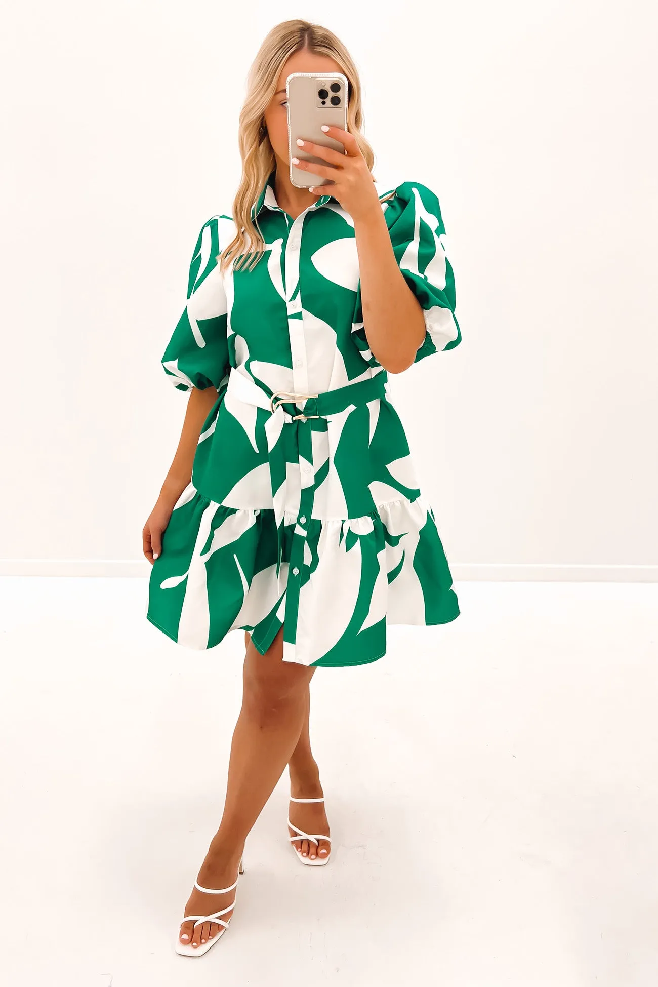 Ayden Mini Dress Green White Swirl