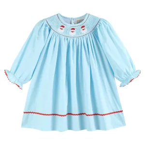 Blue Santa Smocked Bishop Dress