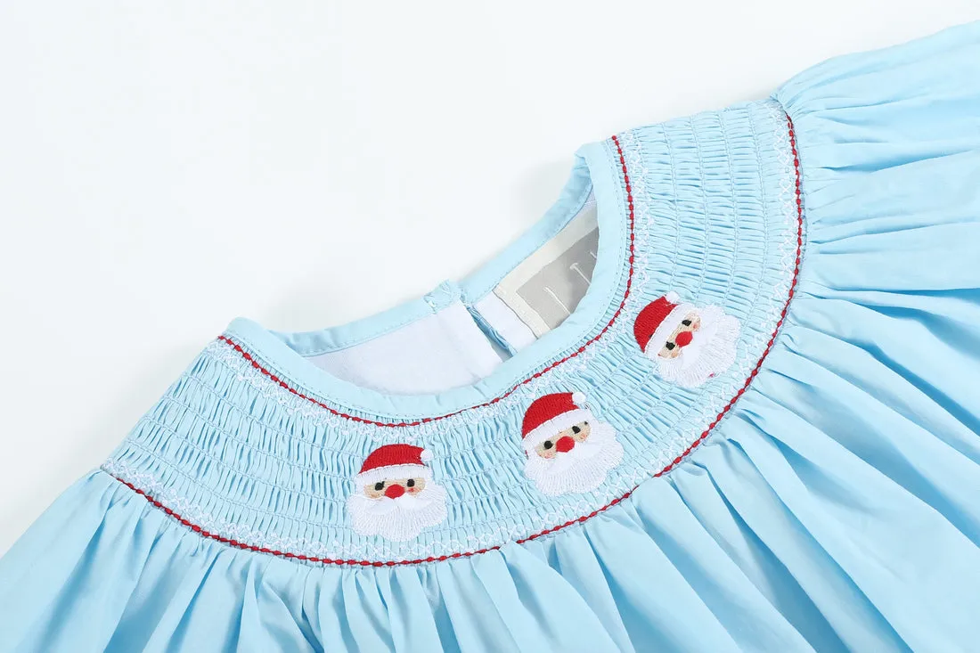 Blue Santa Smocked Bishop Dress