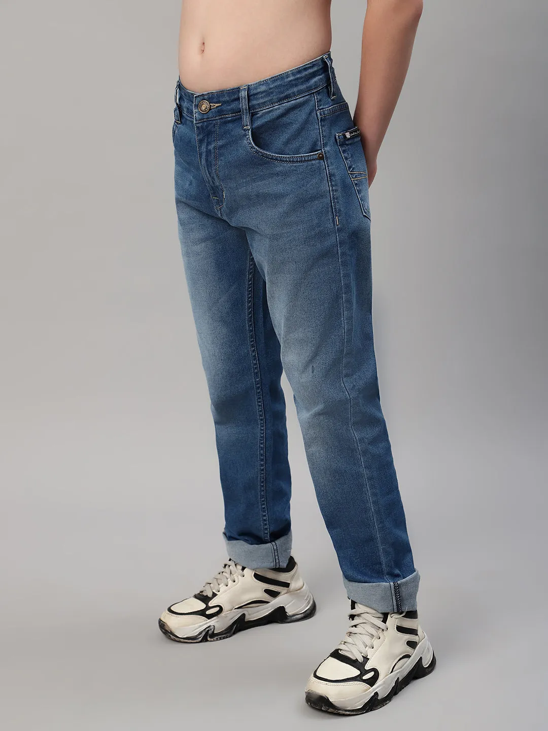 Boy's Blue Solid Stretchable Jeans