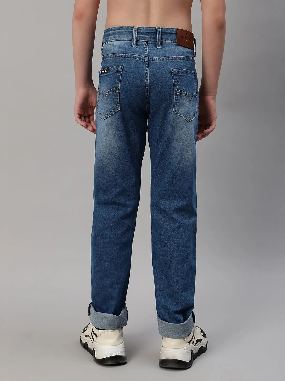 Boy's Blue Solid Stretchable Jeans