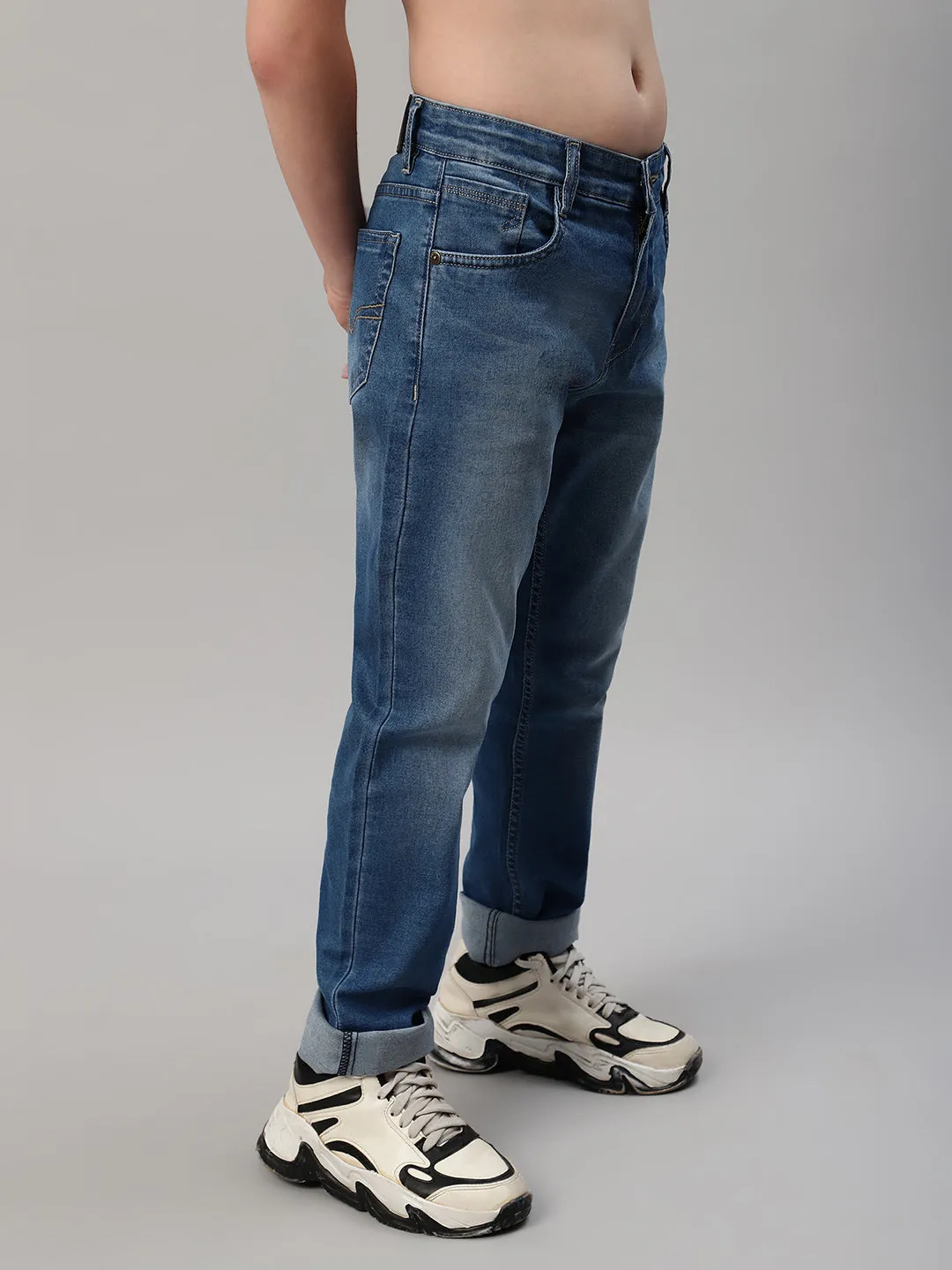 Boy's Blue Solid Stretchable Jeans