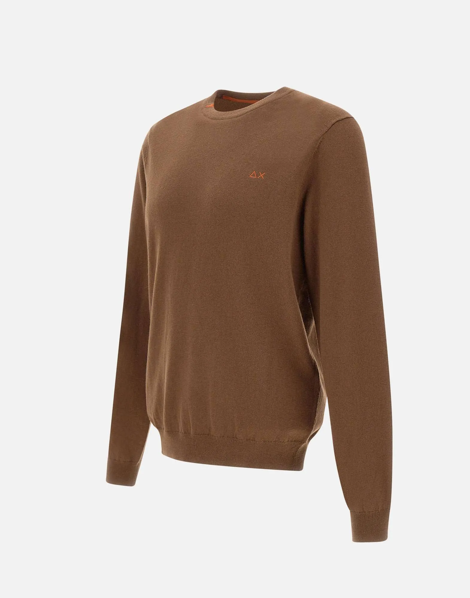 Brown Cotton and Wool Crew Neck Sweater