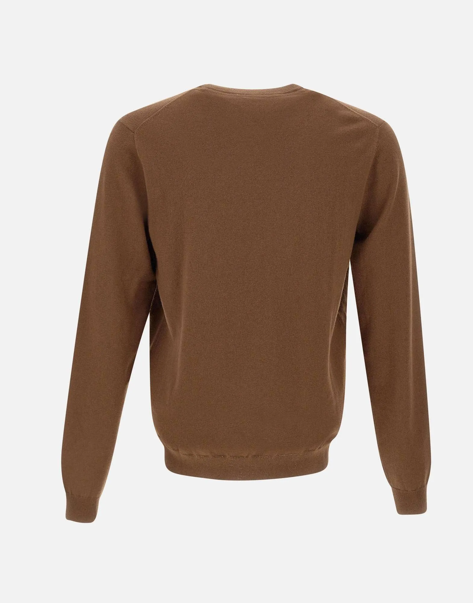 Brown Cotton and Wool Crew Neck Sweater