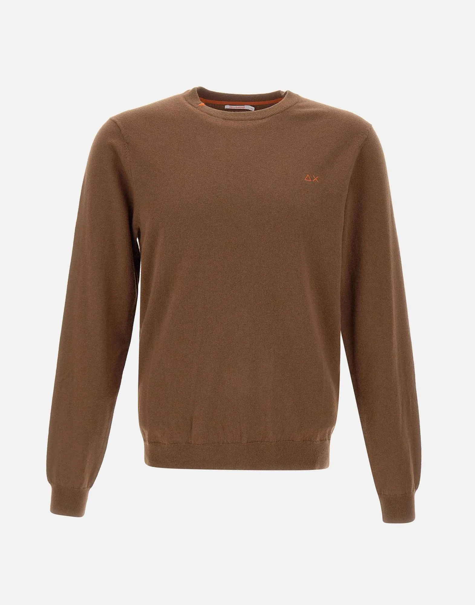 Brown Cotton and Wool Crew Neck Sweater