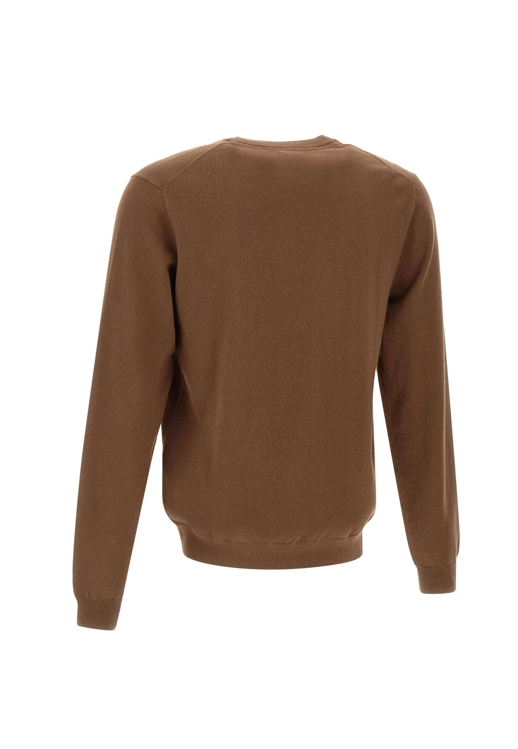 Brown Cotton and Wool Crew Neck Sweater