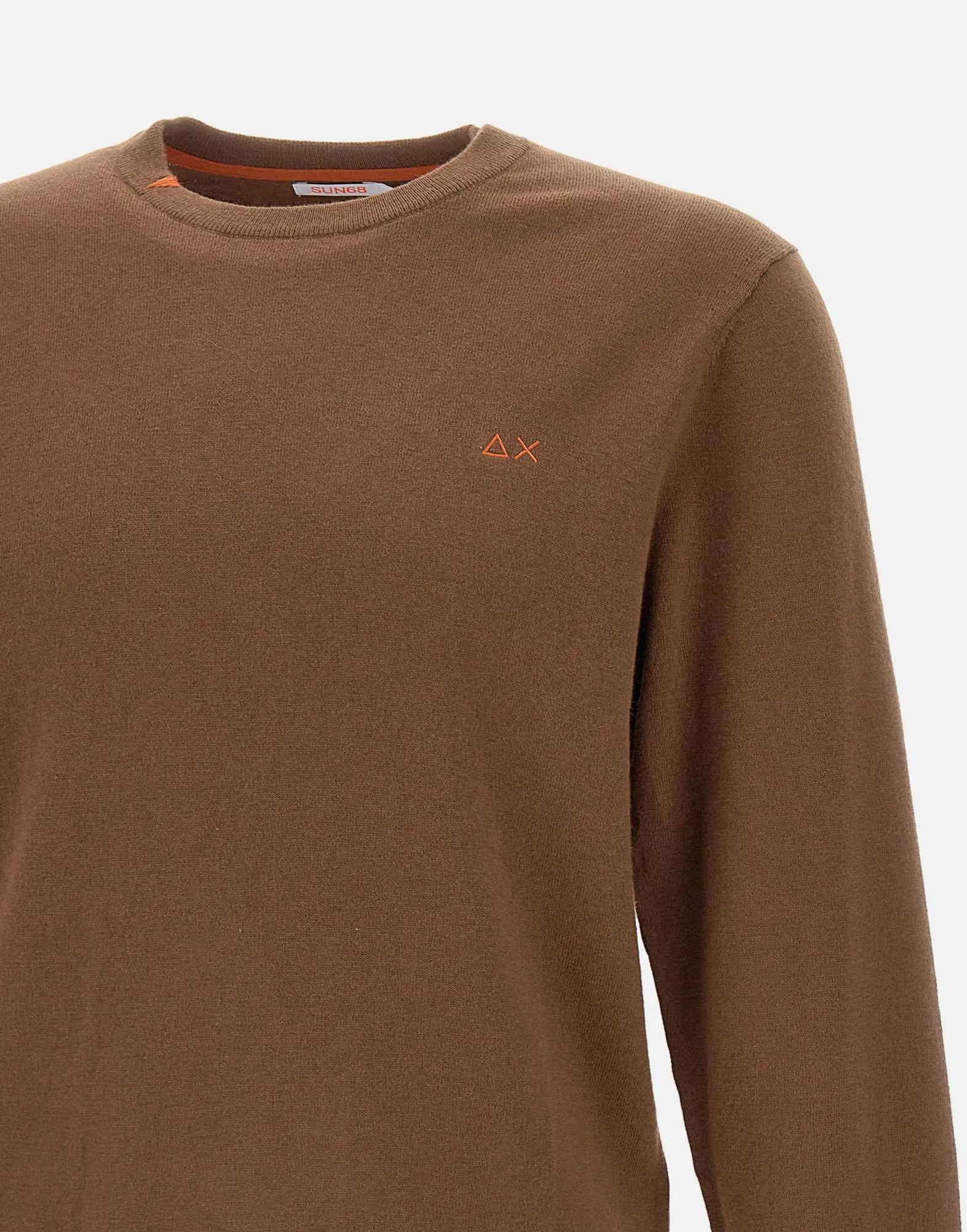 Brown Cotton and Wool Crew Neck Sweater