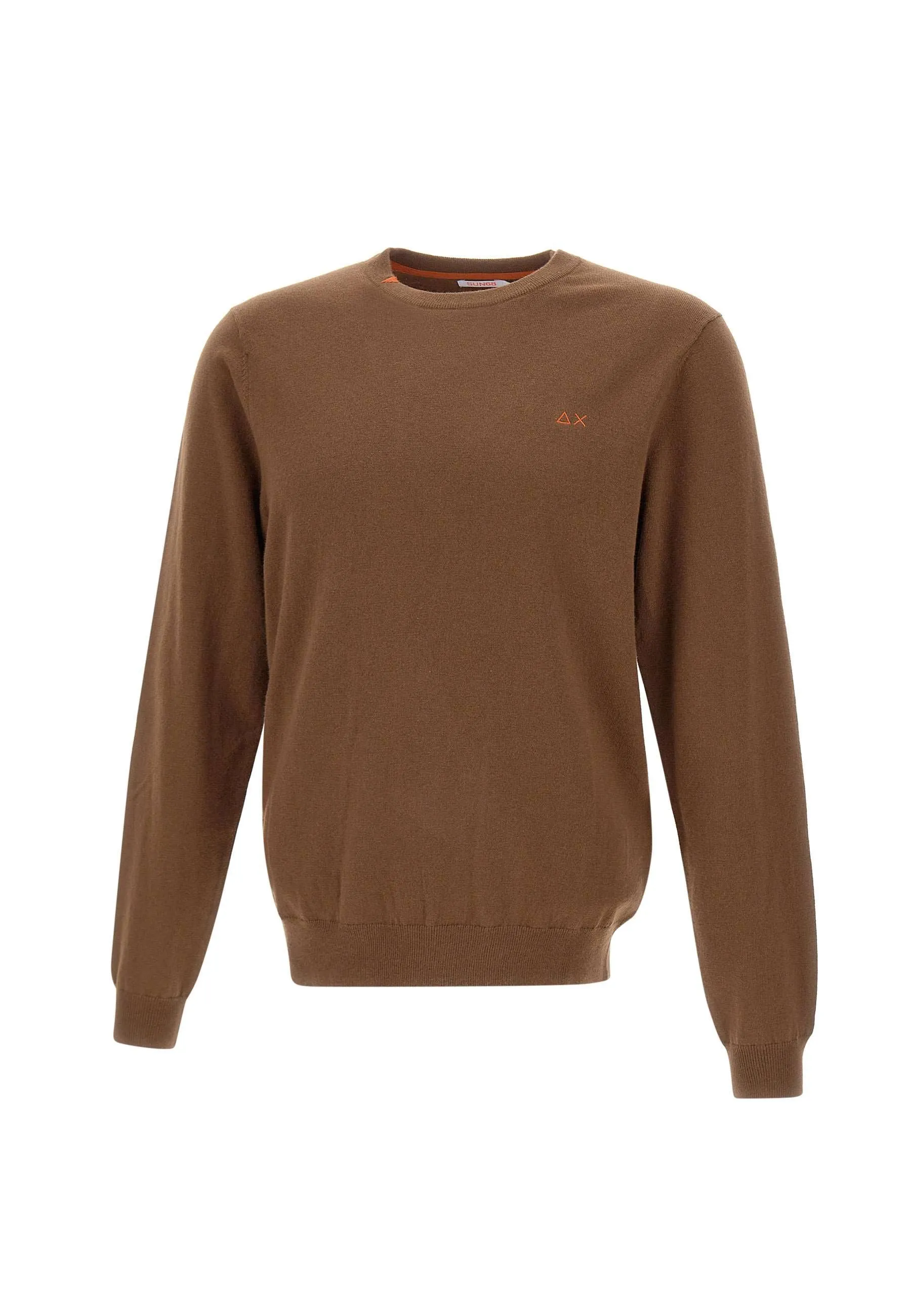 Brown Cotton and Wool Crew Neck Sweater