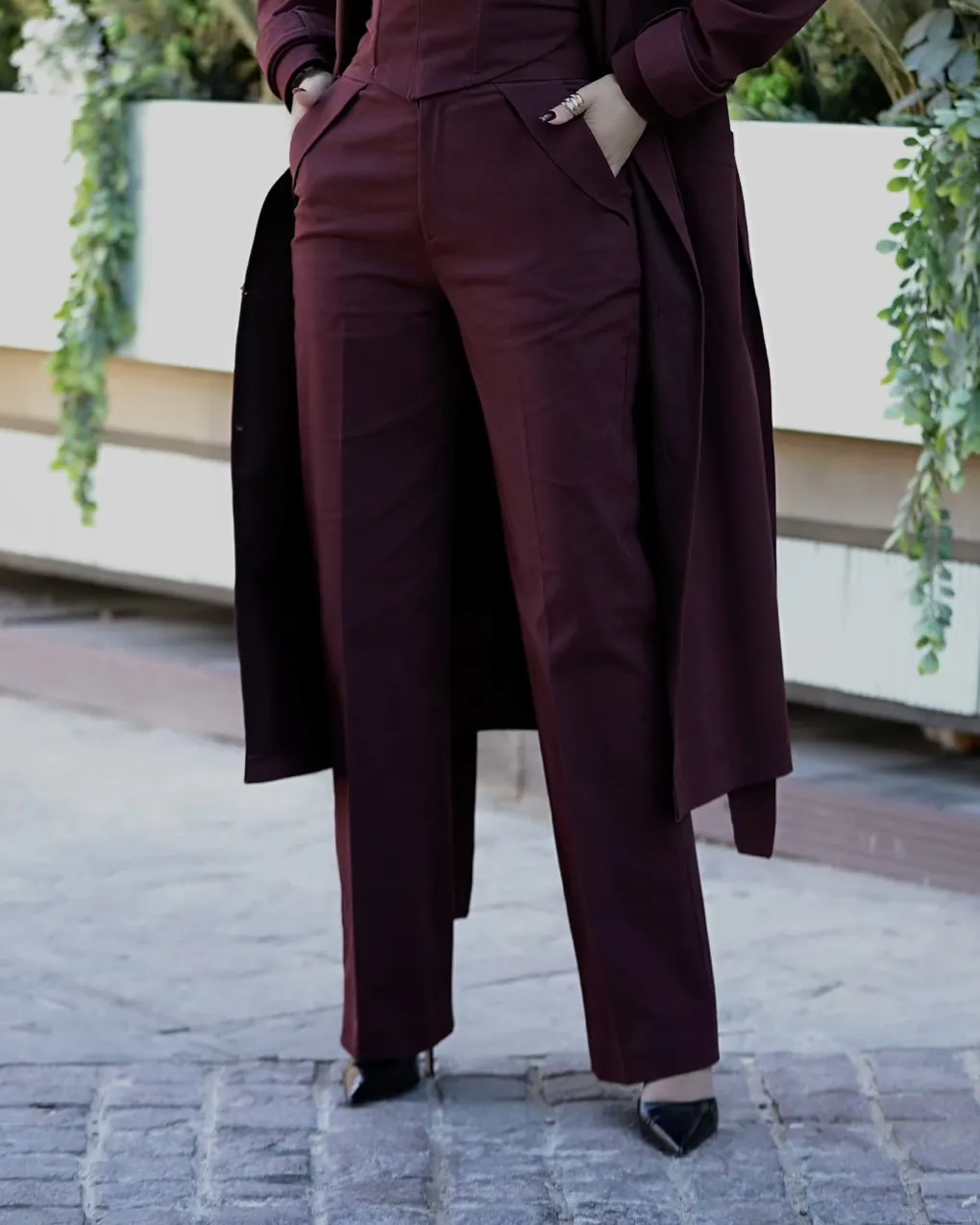 Burgundy High Waisted Tailored Trouser