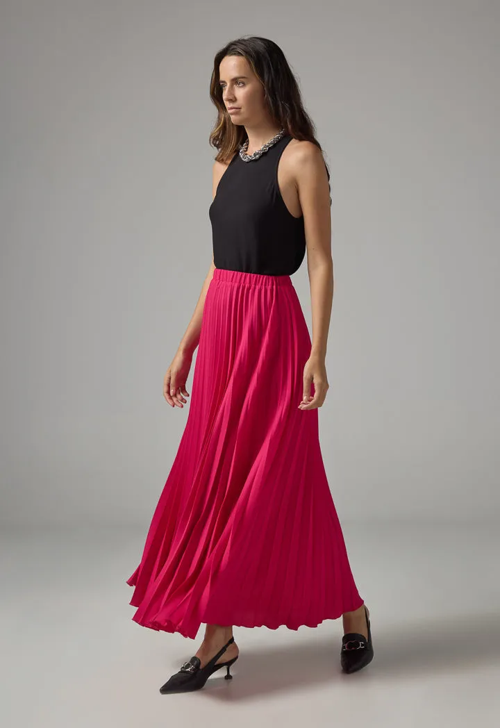 Choice Solid Pleated Maxi Skirt Fuchsia