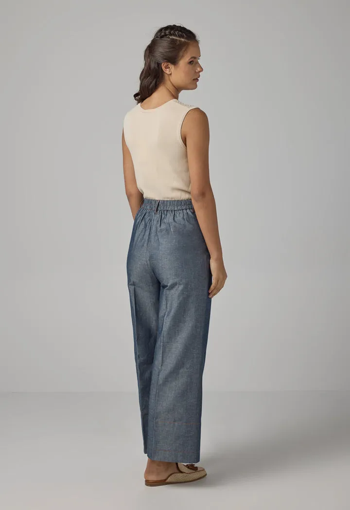 Choice Solid Wide Leg Trousers Indigo