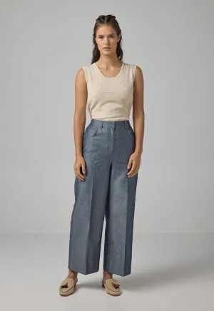 Choice Solid Wide Leg Trousers Indigo