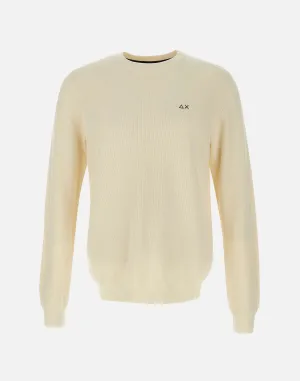 Cream Honeycomb Texture Crew Neck Sweater