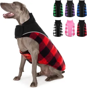 Dog Winter Jacket, Plaid Dog Coat Reversible Cold Weather Dog Jackets with Reflective Straps, Warm Dog Coats Windproof Waterproof Dog Snow Vest for Small Medium Large Dogs, Burgundy S