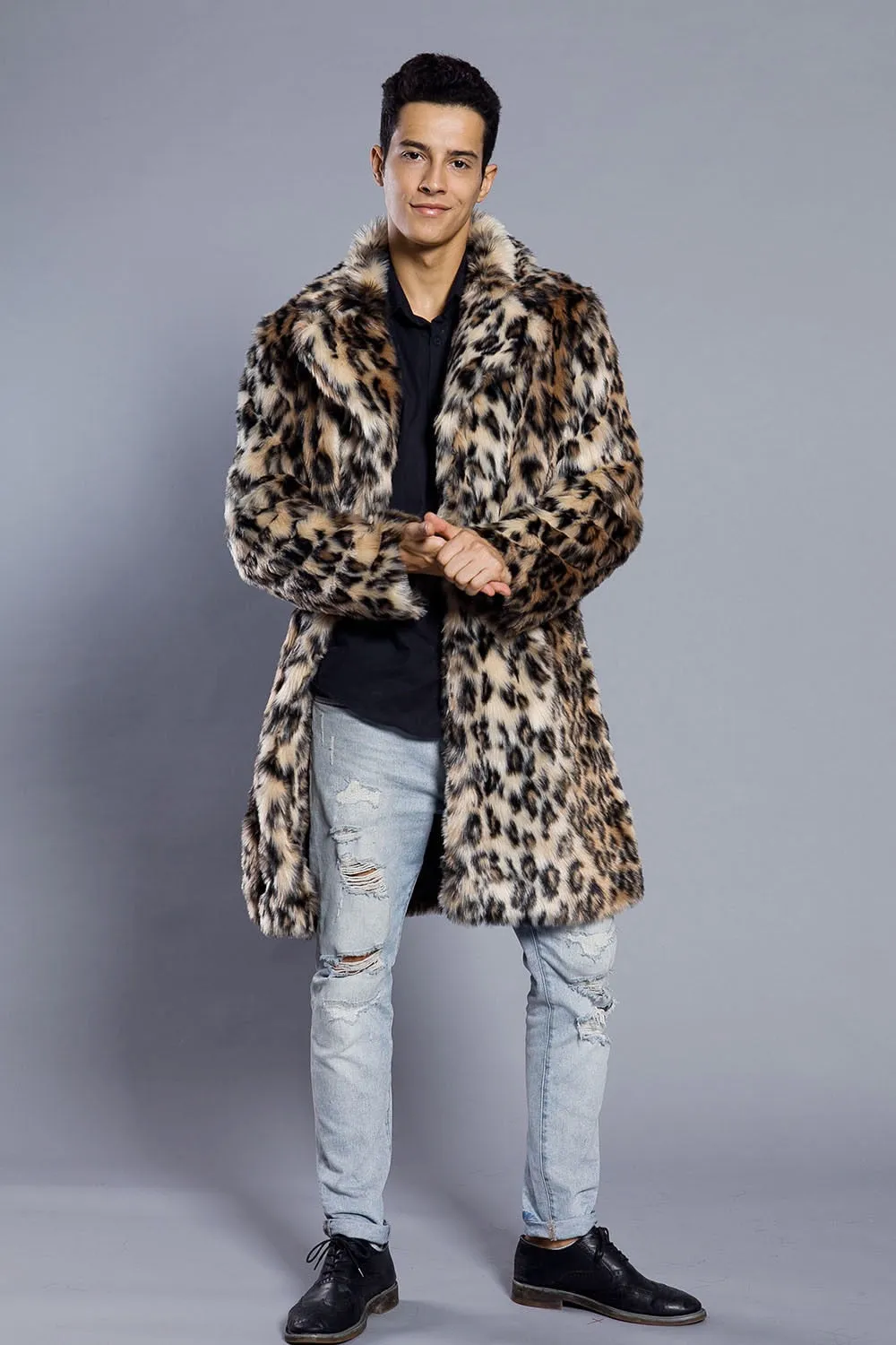 Faux Fur Leopard Long Coat