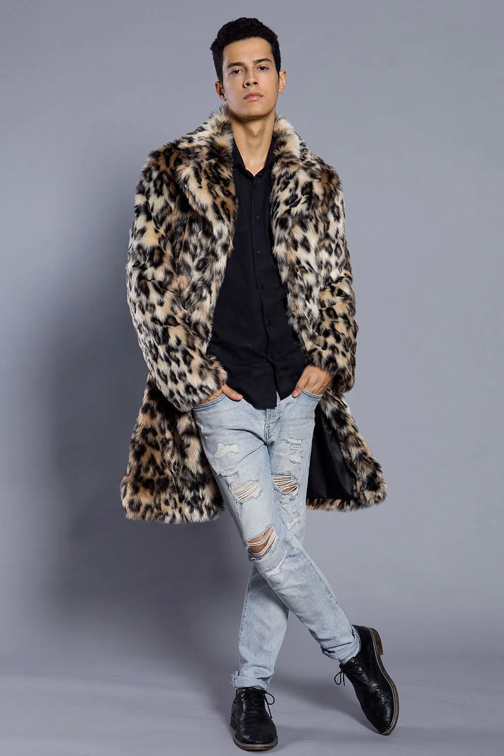 Faux Fur Leopard Long Coat