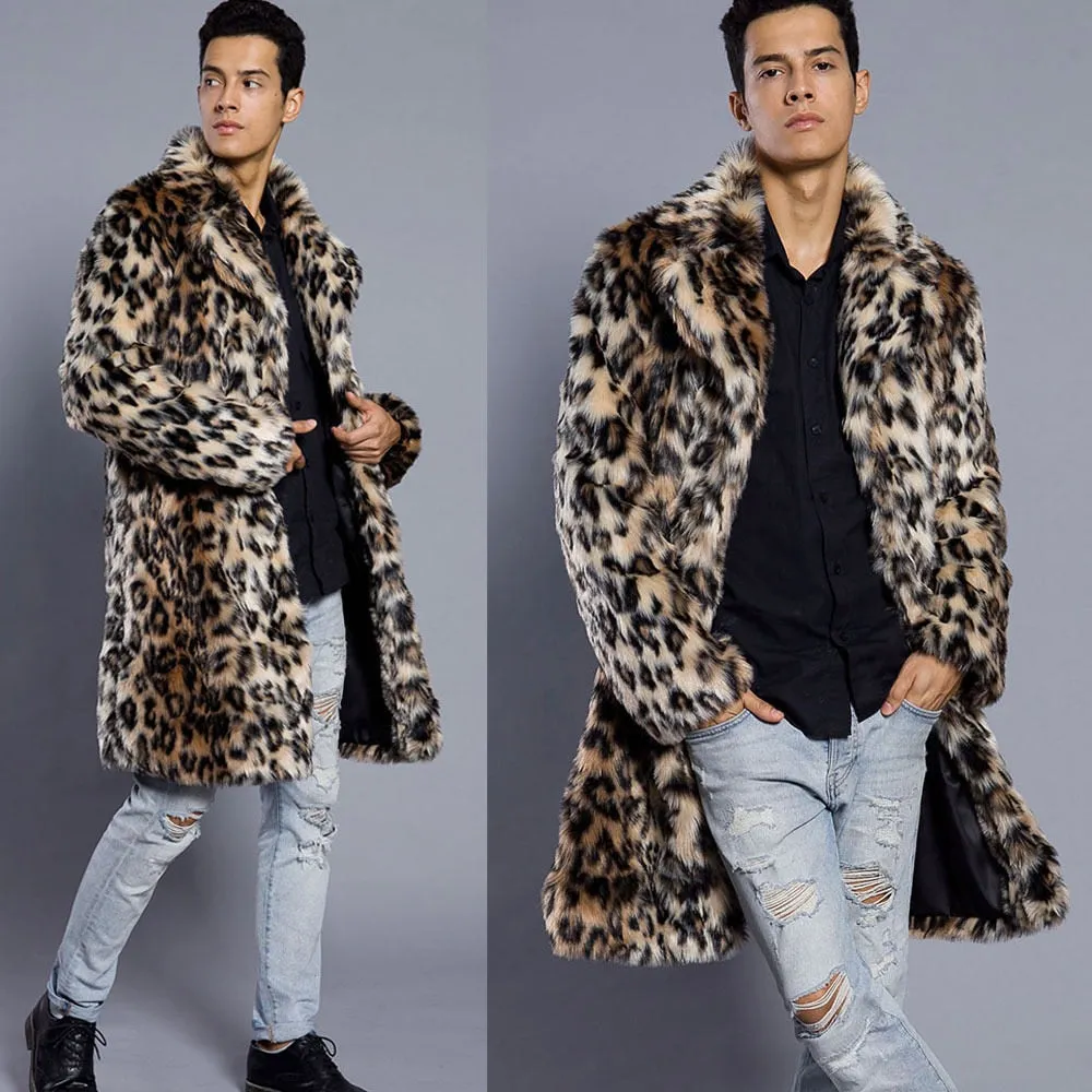 Faux Fur Leopard Long Coat