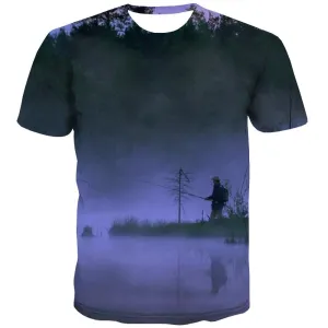 fishing T shirts Men fish T-shirts Graphic lake Tshirts Casual Short Sleeve