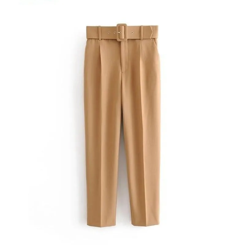 High Waist Sashes Pockets Pants