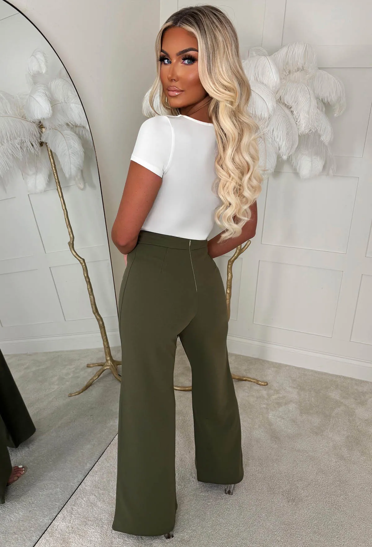 I See Fire Khaki High Waisted Wide Leg Trousers