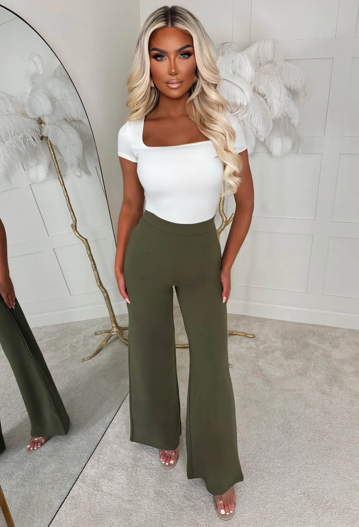 I See Fire Khaki High Waisted Wide Leg Trousers