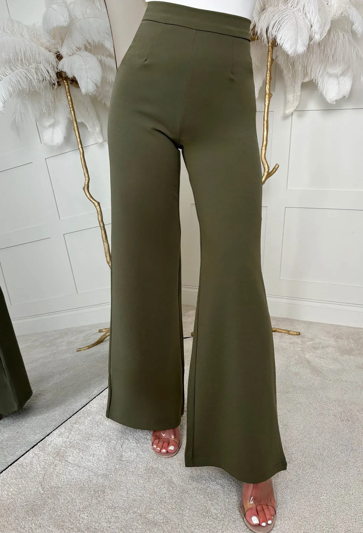 I See Fire Khaki High Waisted Wide Leg Trousers