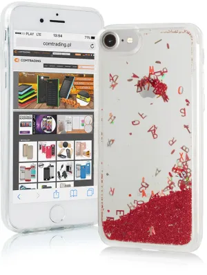 iPhone 7 Liquid Letters Glitter Cover - Red