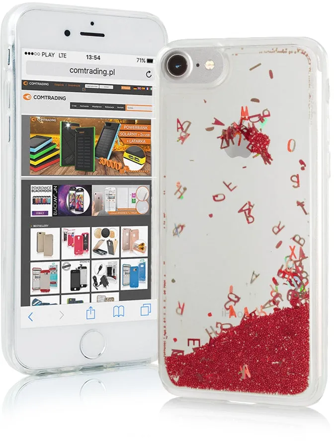 iPhone 7 Liquid Letters Glitter Cover - Red