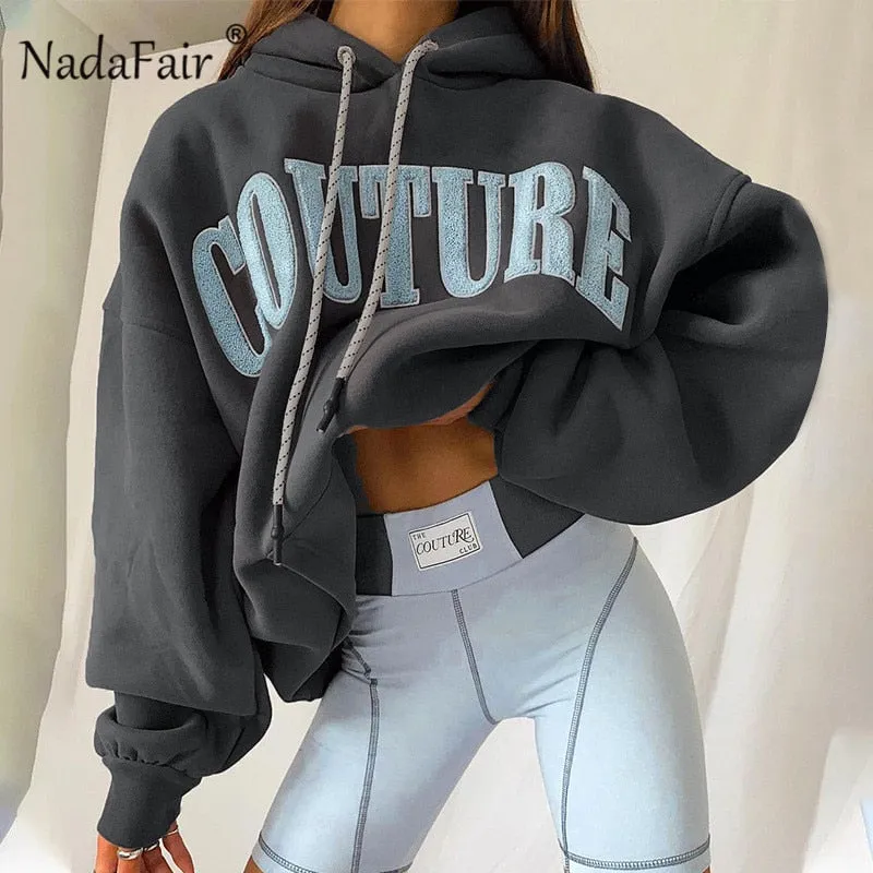 Joskaa Christmas Gift Nadafair Letter Print Hooded Oversized Sweatshirts 90s E-girl Long Sleeve Autumn Winter Coats Women Streetwear Fashion Hoodies