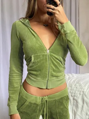 Joskaa HEYounGIRL Casual Velvet Crop Top Winter Jacket Women Green Pink Zip Up Hoodies Coats Ladies Fashion Skinny Overcoat Streetwear