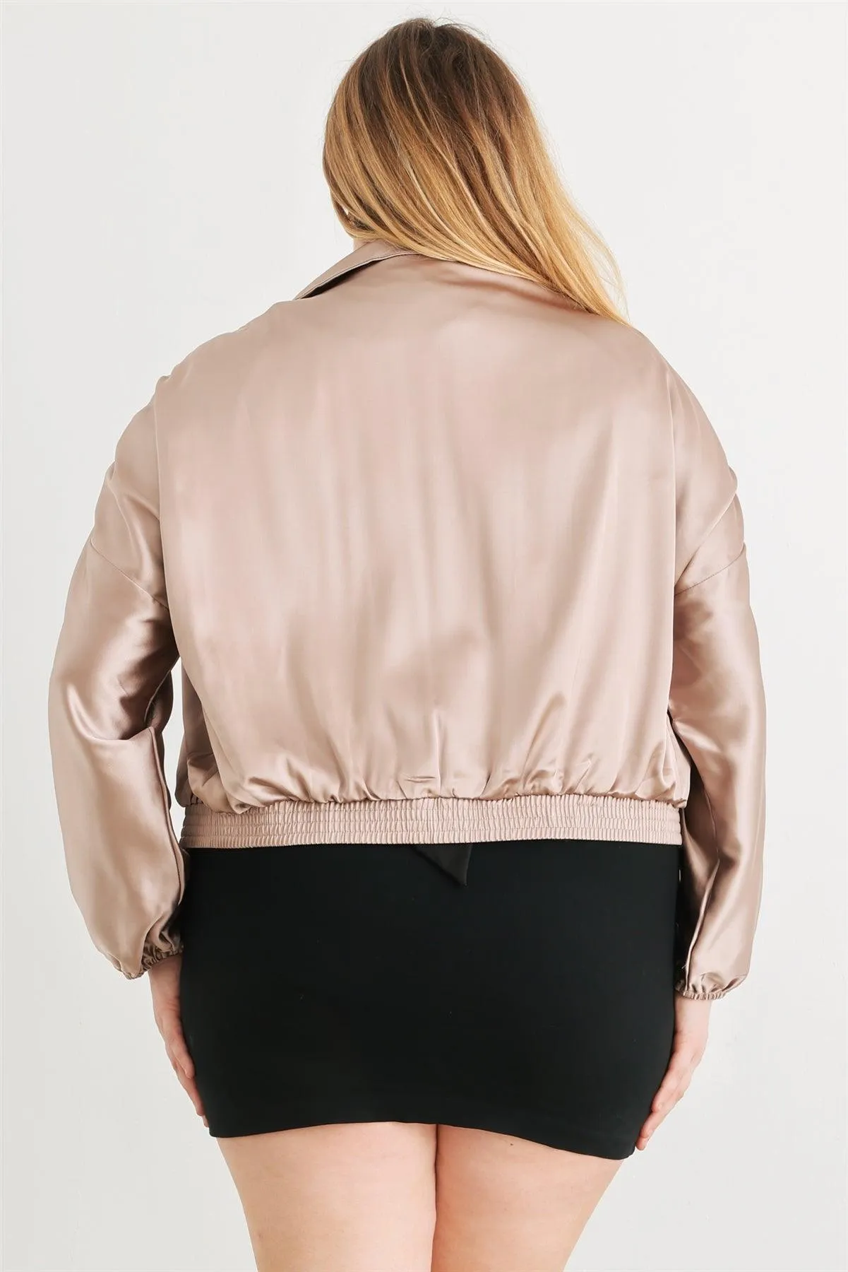 Junior Plus Satin Ruched Cropped Bomber Jacket