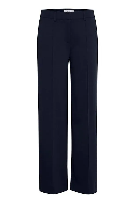 Kate Wide Leg Full Length Trouser - Navy