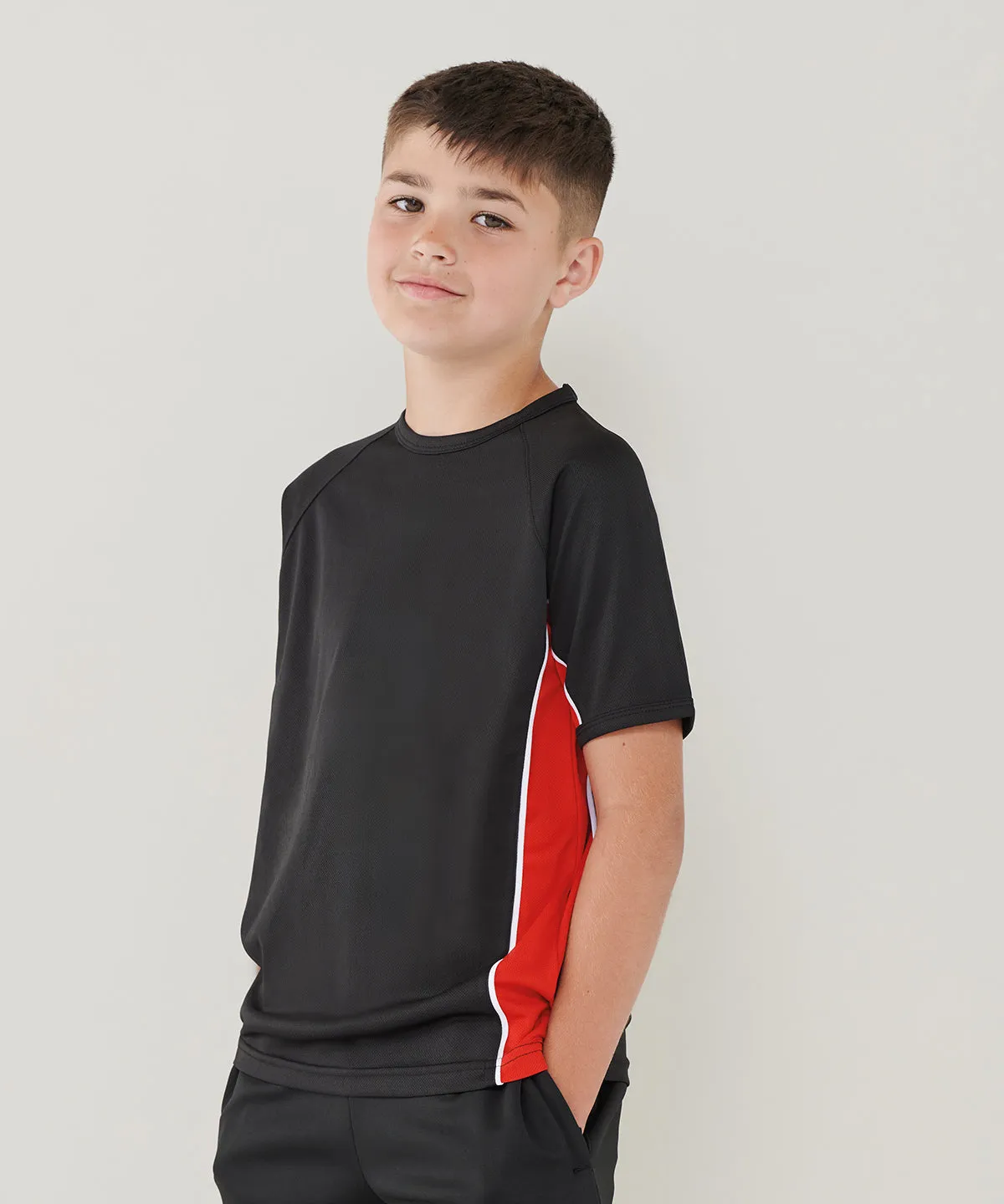 Kids performance panel t-shirt | Black/Red/White