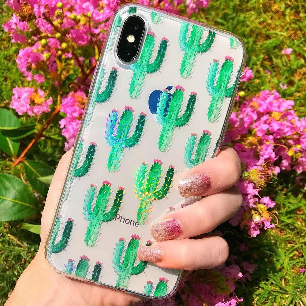 Lookin' Sharp | Cactus Patterned Clear Floral Case