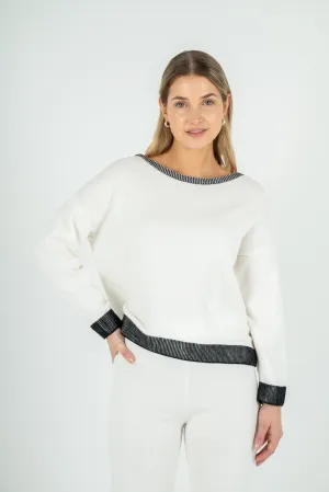 M Made in Italy – Knit Boat-Neck Sweater With Color-Blocked Hem Detailing