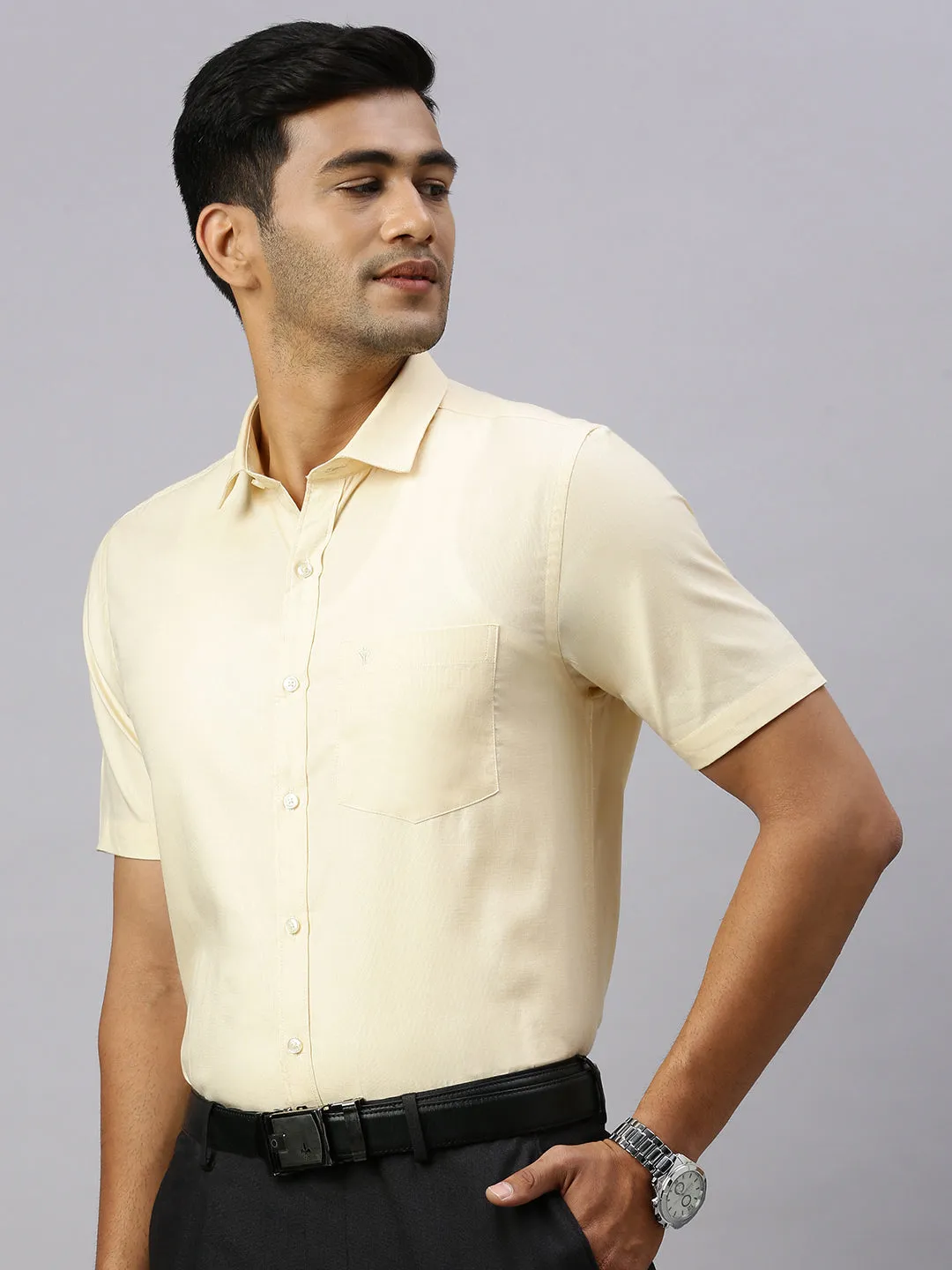 Men 100% Cotton Shirt Yellow CL8 GF5