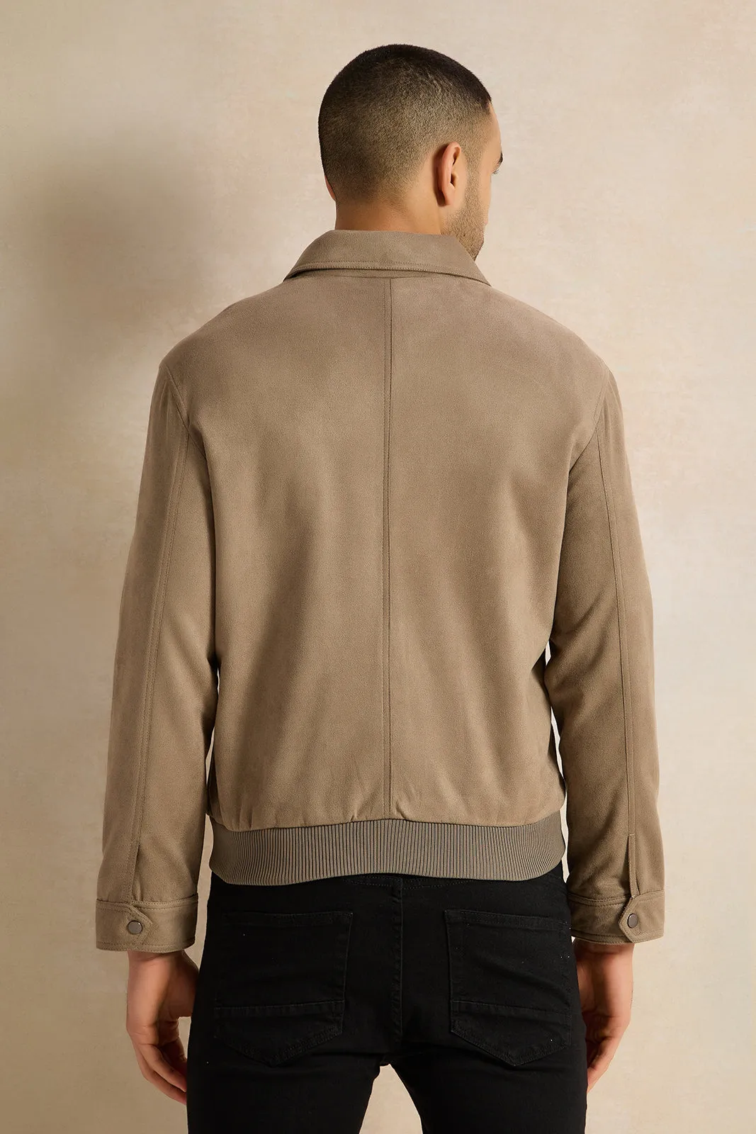 Men Beige Suede Aviator Jacket