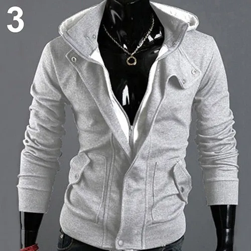 Men Fashion Casual Long Sleeve Slim Zipper Cardigan Hooded Jacket