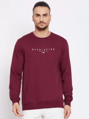 Men Round Neck Full Sleeves Maroon Casual Sweatshirt