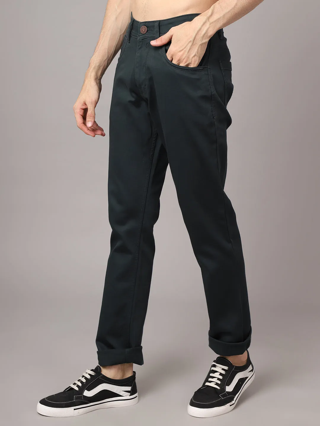 Men's Casual Flat front Teal  Trousers