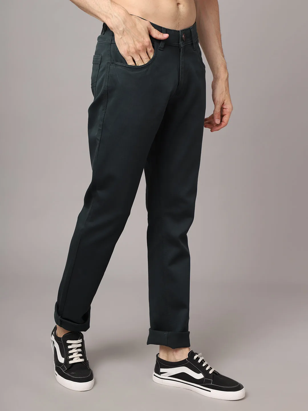 Men's Casual Flat front Teal  Trousers