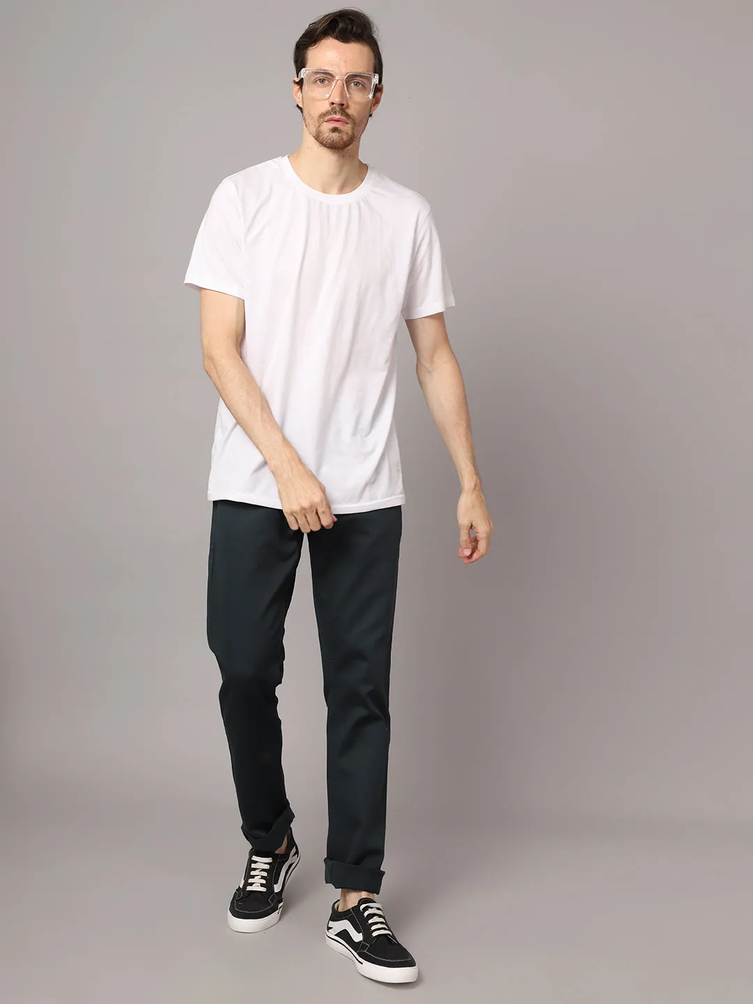 Men's Casual Flat front Teal  Trousers