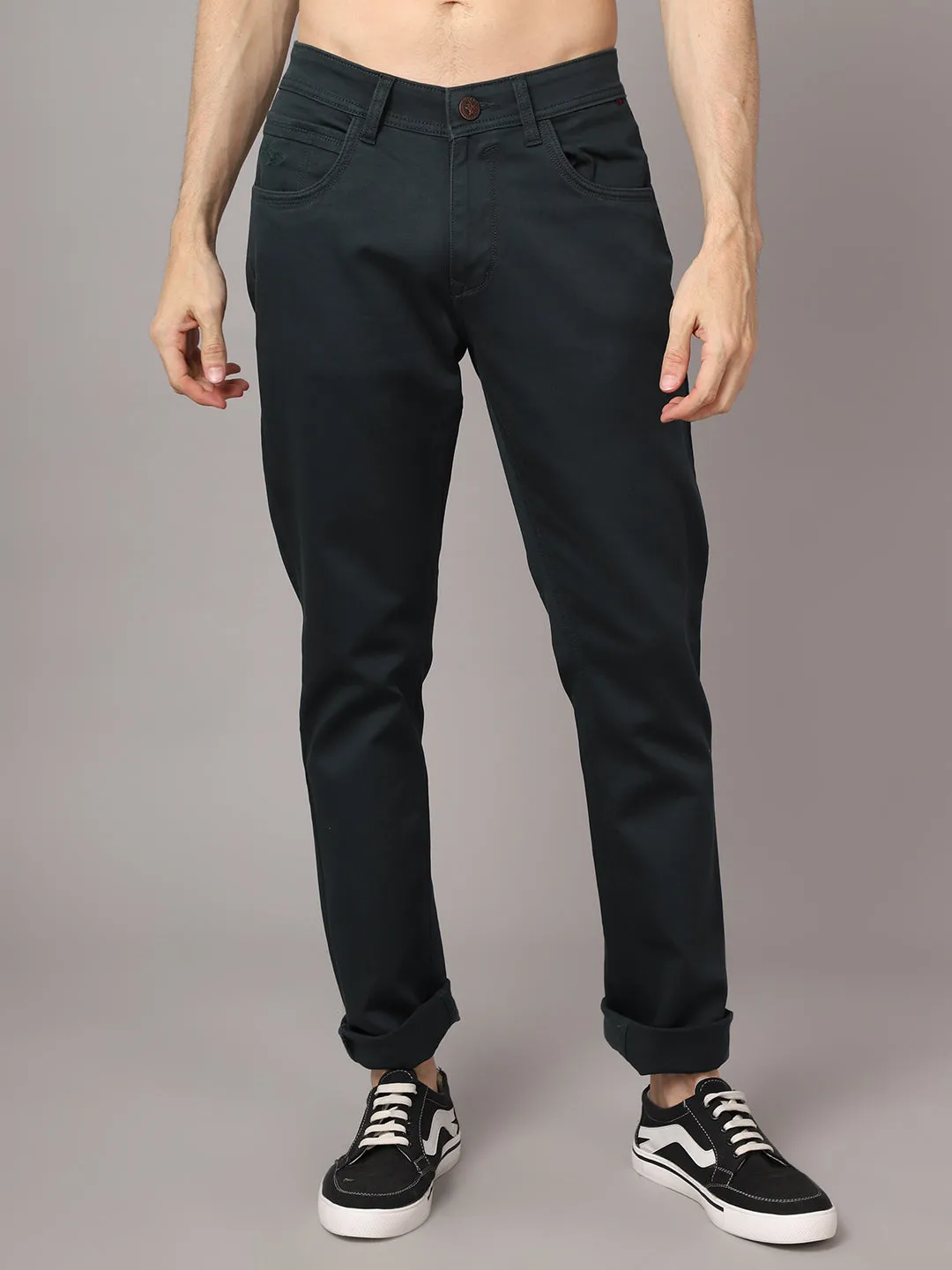 Men's Casual Flat front Teal  Trousers