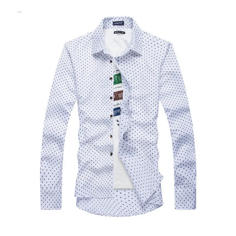 Mens Dress Shirts 2015 Brand New Men Cotton Business Slim Fit Polka Dot Long Sleeve French Cuff Social Shirt