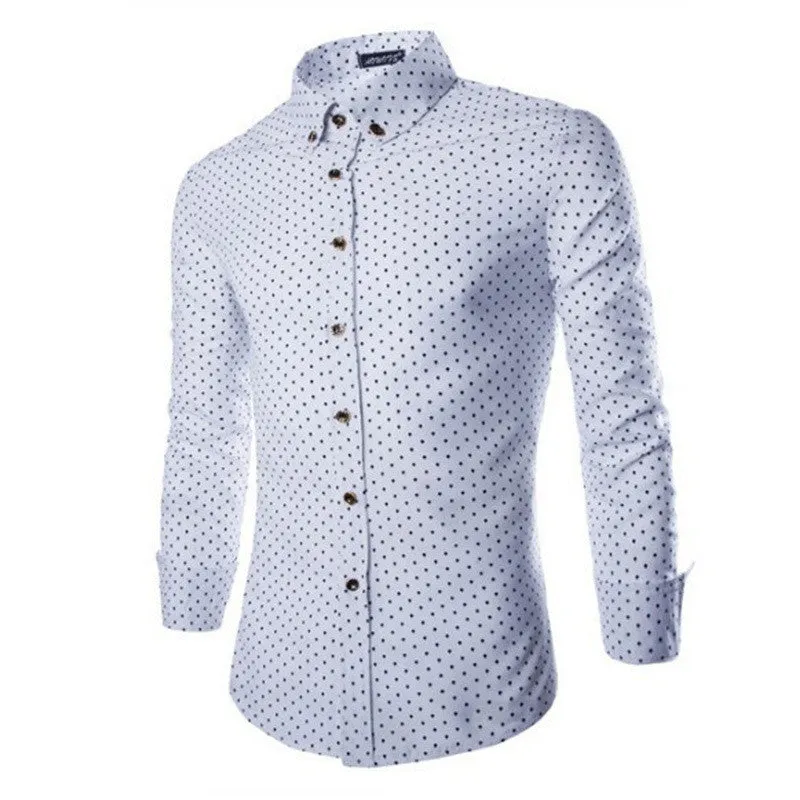 Mens Dress Shirts 2015 Brand New Men Cotton Business Slim Fit Polka Dot Long Sleeve French Cuff Social Shirt