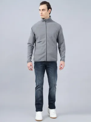 Men's Solid Grey Mock Collar Sweatshirt