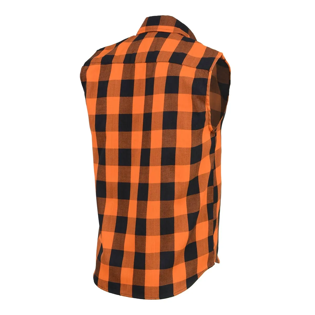 Milwaukee Leather MPM1655 Men’s Classic Black and Orange Button-Down Flannel Cut Off Sleeveless Casual Shirt