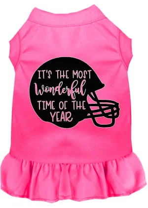 Most Wonderful Time Of The Year (football) Screen Print Dog Dress Bright Pink Med