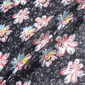 Multi Floral Printed Black Handkerchief Linen