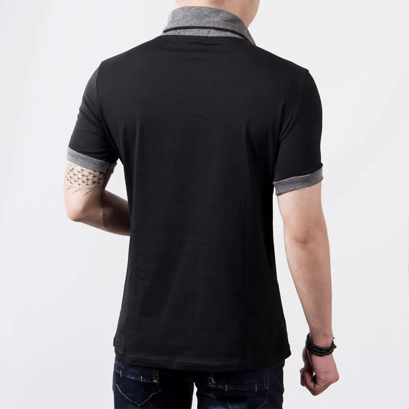 New Mens summer leisure T-shirt fashion slim short sleeve V neck T shirt button decorating Tees Tops